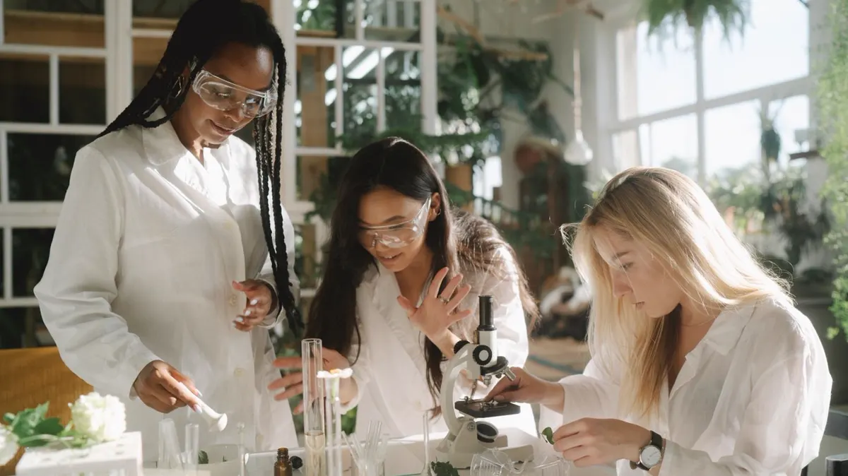 A diverse team of women conducting scientific research